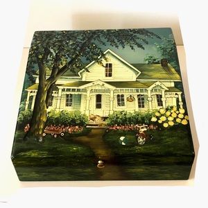 Hand Painted Glazed Velvet Lined Keepsake Box